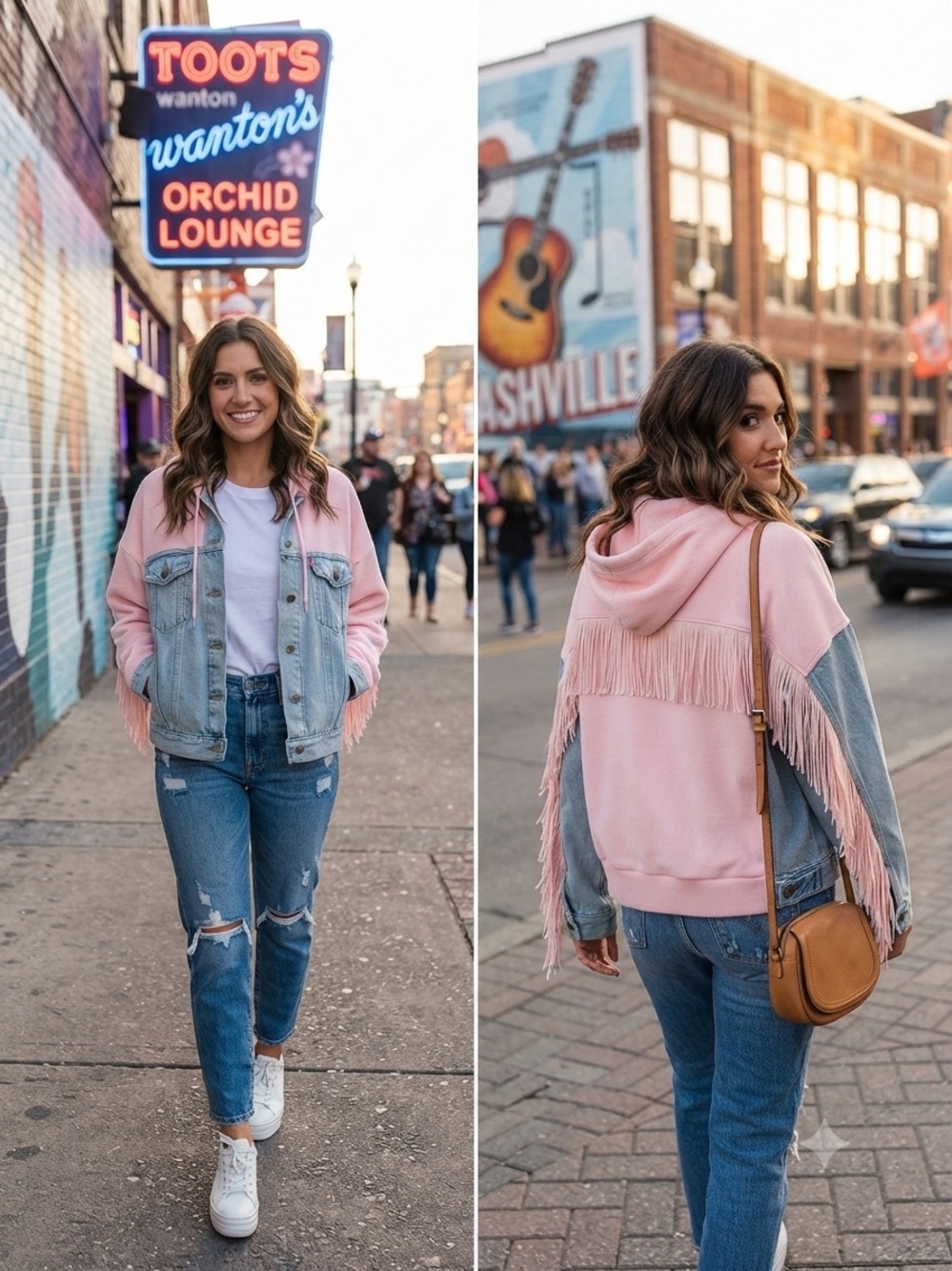 One-of-a-Kind Reworked Vintage Levi's Denim & Pink Fringe Hoodie Jacket L/XL